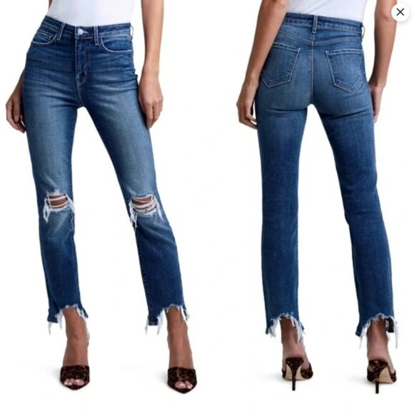 L'AGENCE High Line Skinny High Rise Jeans Dark Blue Fitted Stretchy Cotton Blend - Picture 16 of 16